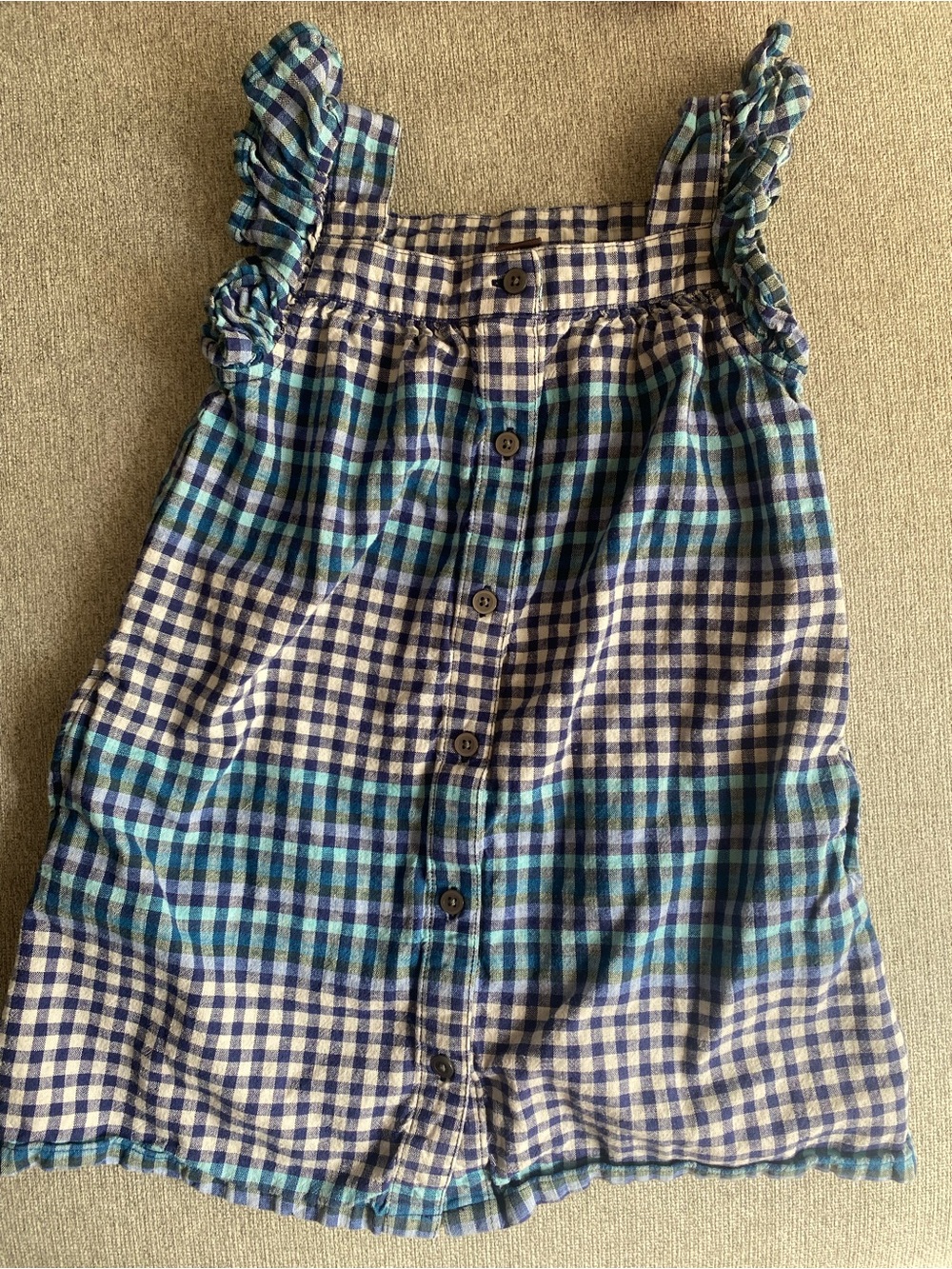 Linen/Cotton Tea Collection Blue and Teal Gingham Button Romper